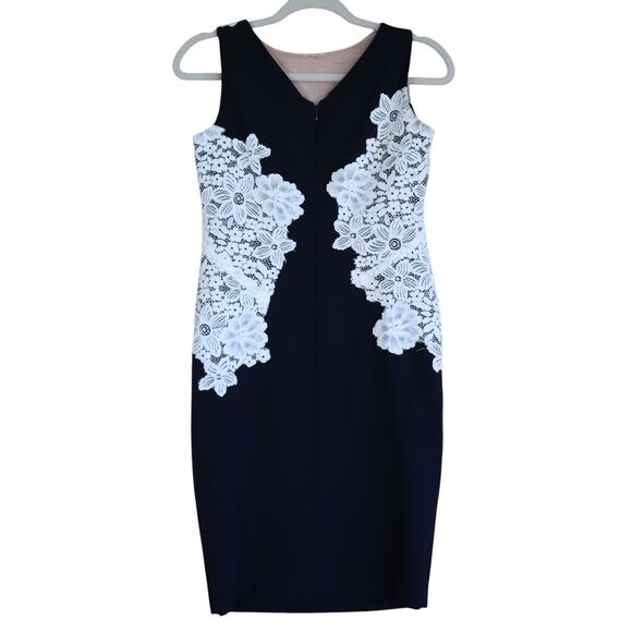 Lauren Ralph Lauren Womens Lace Bodice‎ Dress Petite Size 4P Navy Blue Sheath - Picture 5 of 8